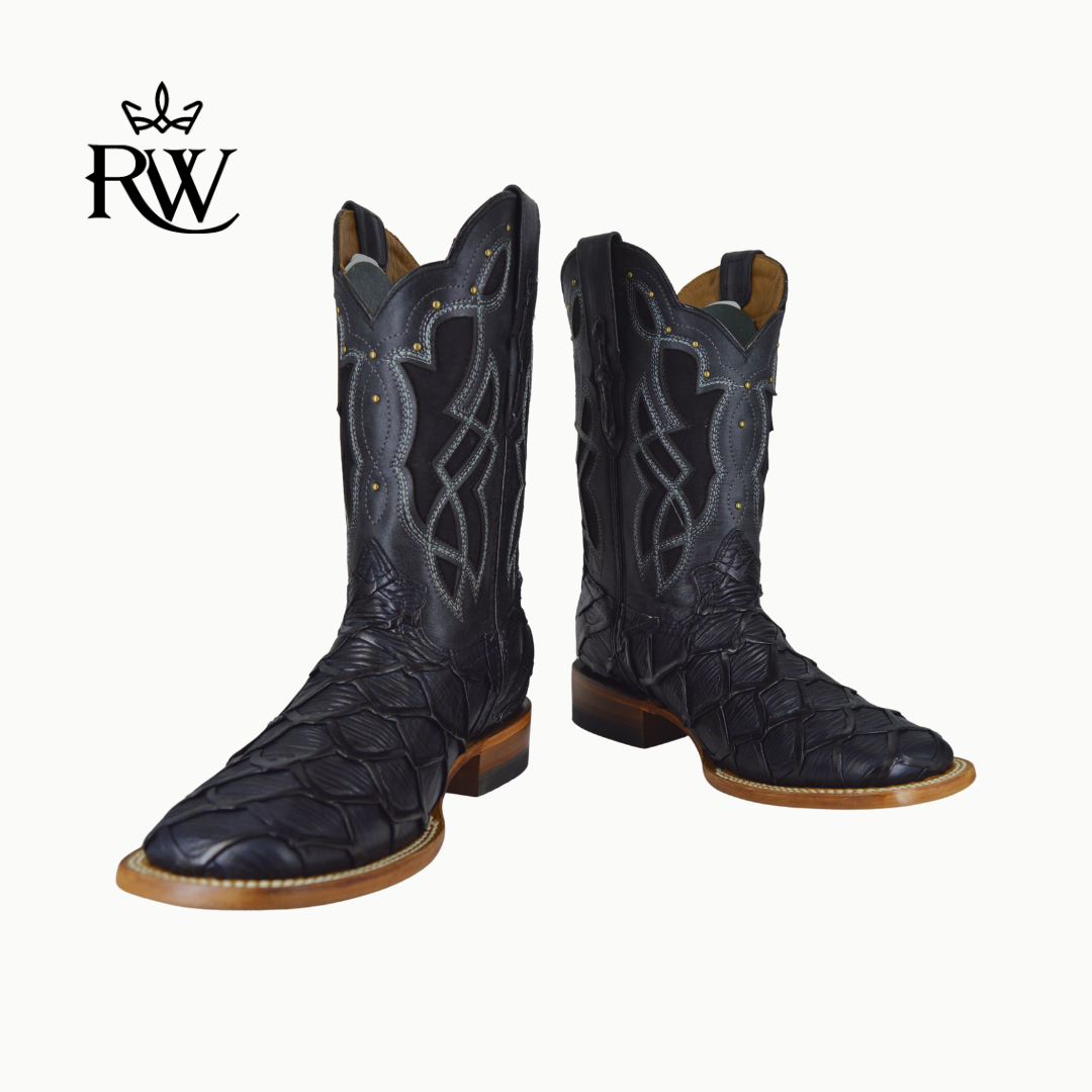 Bota de Rodeo Pescado Mar y Tierra Negro/Imitación