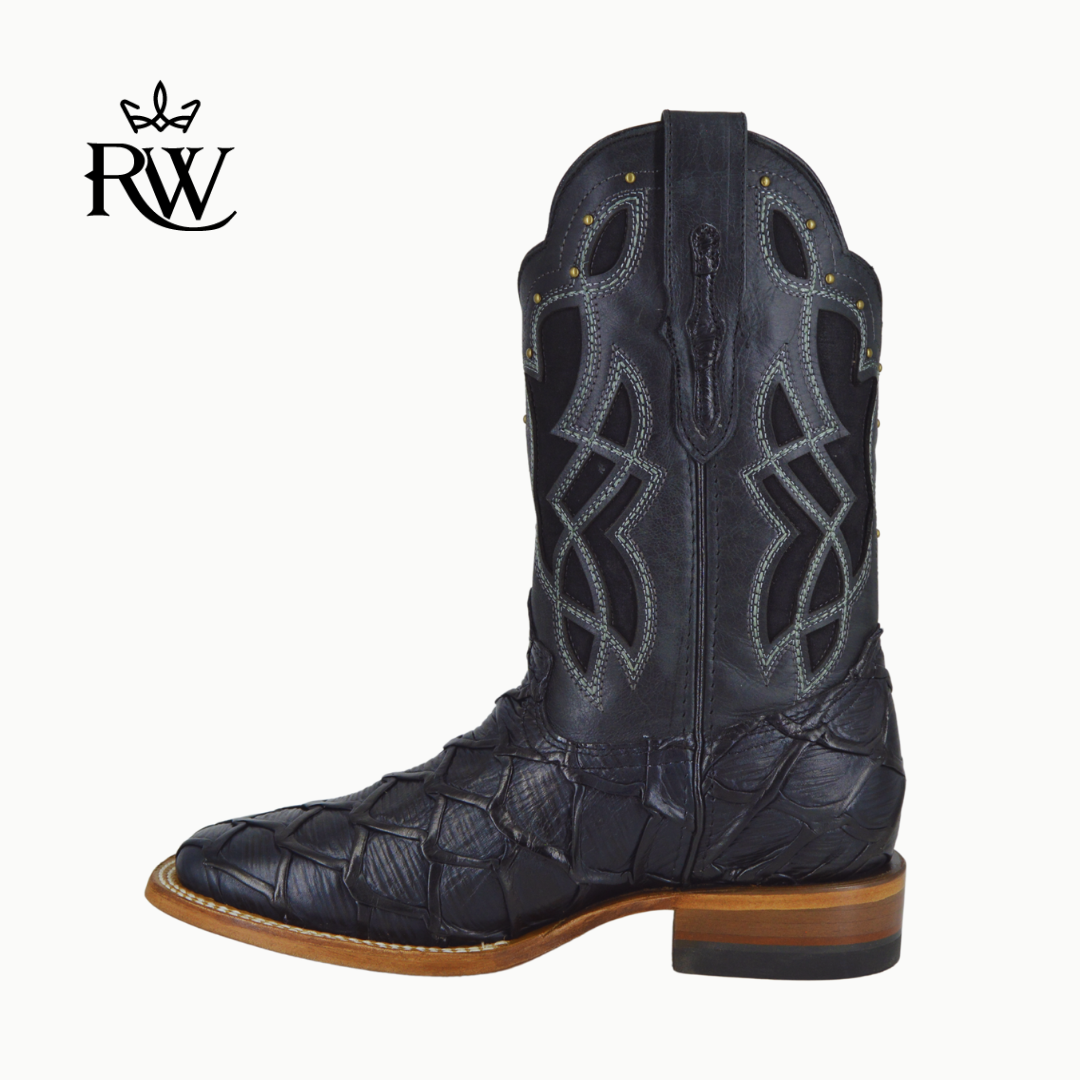 Bota de Rodeo Pescado Mar y Tierra Negro/Imitación